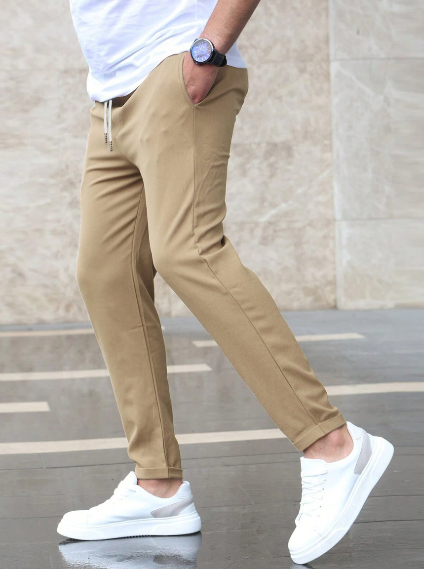Men's Relaxed-Fit Stretch Pants with Drawstring Elastic Waist