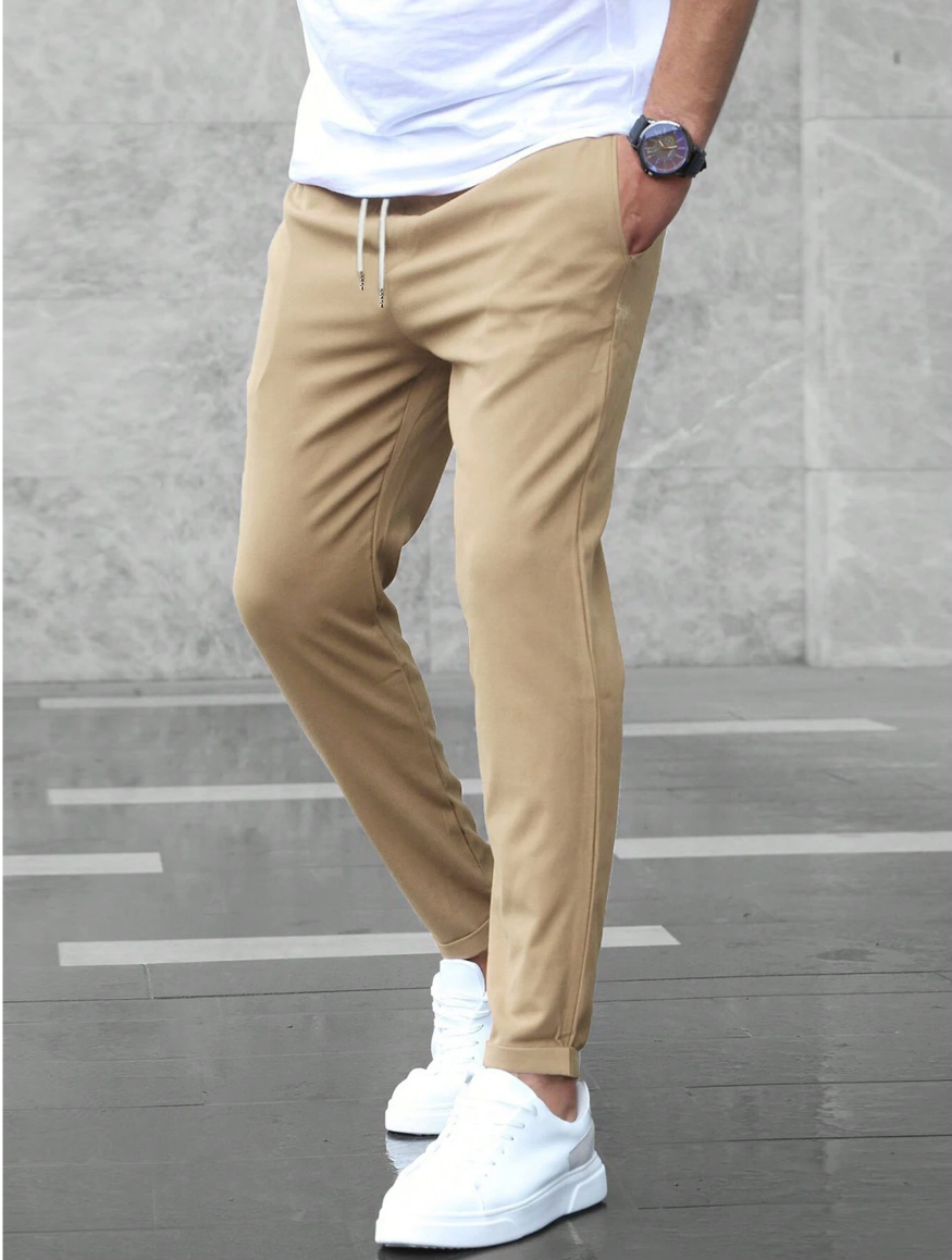 Men's Relaxed-Fit Stretch Pants with Drawstring Elastic Waist