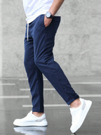 Men's Relaxed-Fit Stretch Pants with Drawstring Elastic Waist