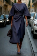 Women's Lantern-Sleeve Knee-Length Dress with Detachable Belt