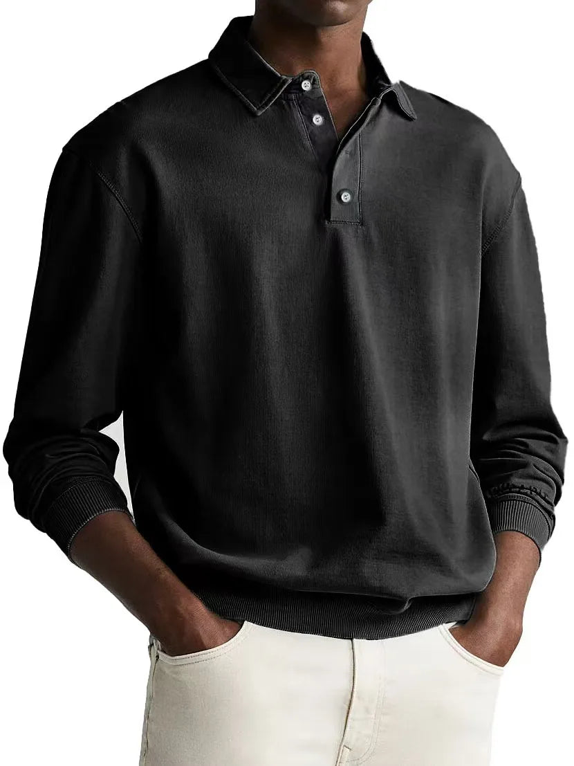 Men's Relaxed-Fit Washed Cotton Polo with Button Placket