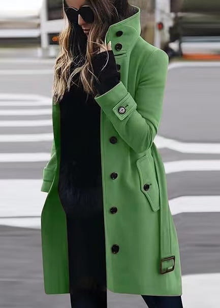 Women's Single-Breasted Long Coat with Turn-Down Collar