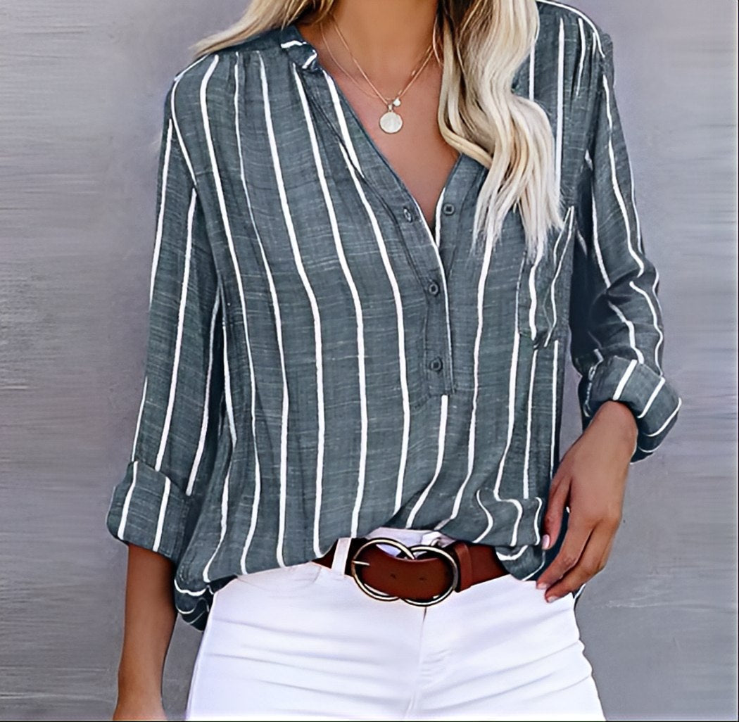 Women's Relaxed Fit Striped Button-Down Shirt, Lightweight Feel