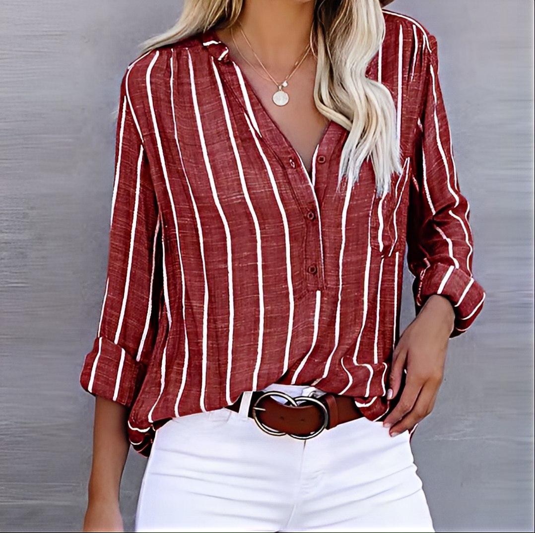 Women's Relaxed Fit Striped Button-Down Shirt, Lightweight Feel