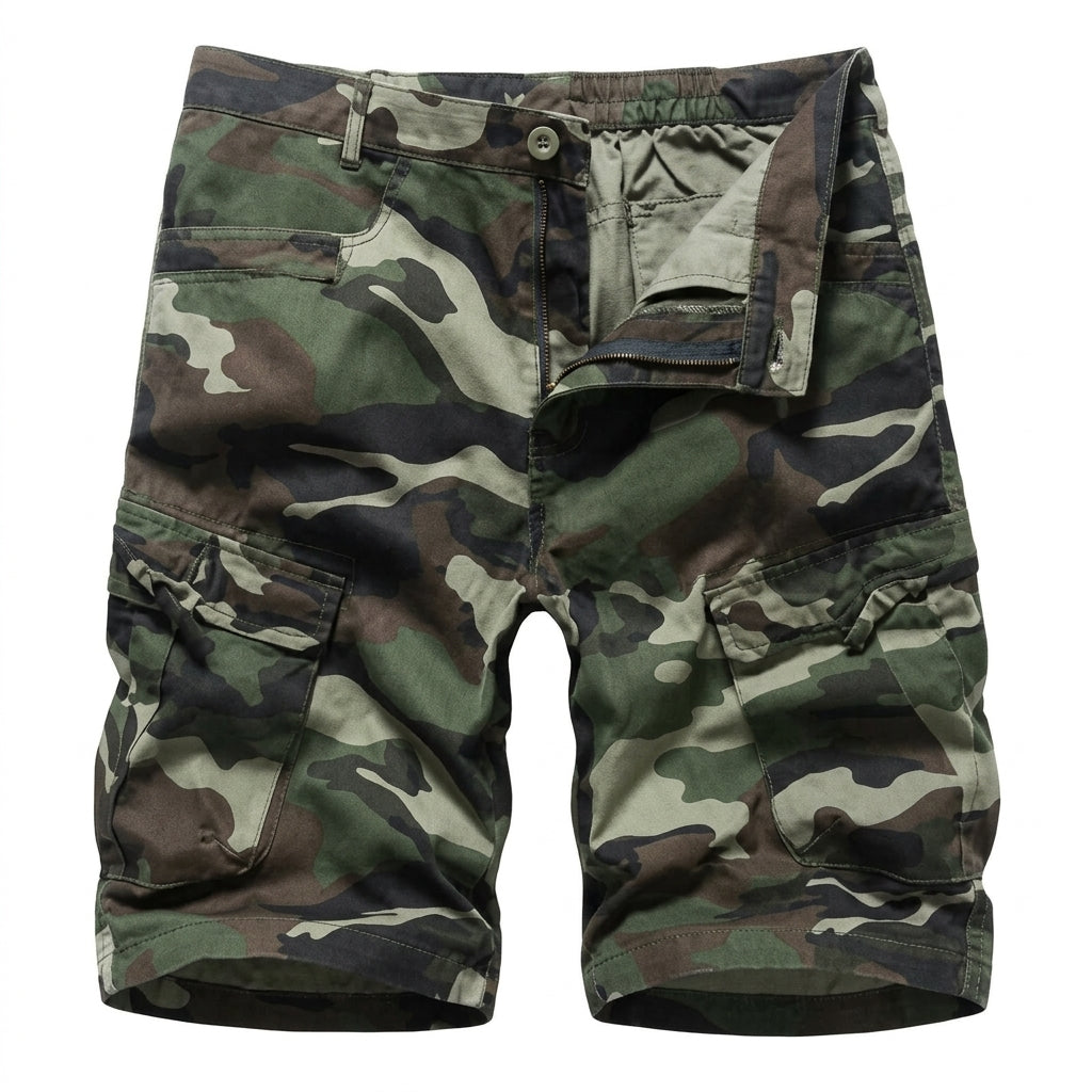 Men's Camouflage Multi-Pocket Belted Cargo Shorts