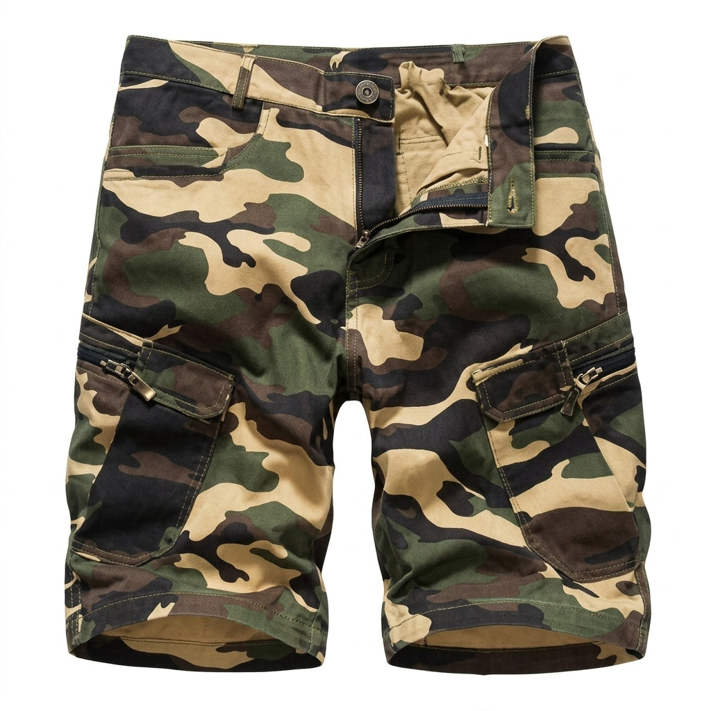 Men's Camouflage Multi-Pocket Belted Cargo Shorts