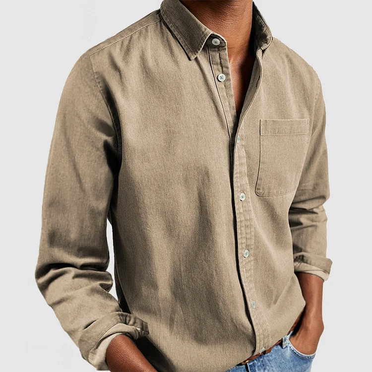 Men's Tailored-Fit Cotton Shirt with Notched Collar and Button Placket