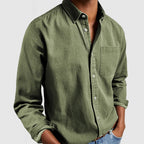 Men's Tailored-Fit Cotton Shirt with Notched Collar and Button Placket