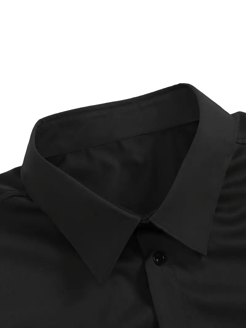 Men's Breathable Slim-Fit Long-Sleeve Shirt with Structured Collar