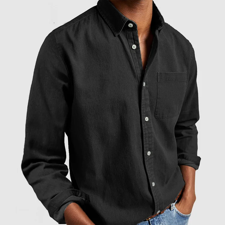 Men's Tailored-Fit Cotton Shirt with Notched Collar and Button Placket
