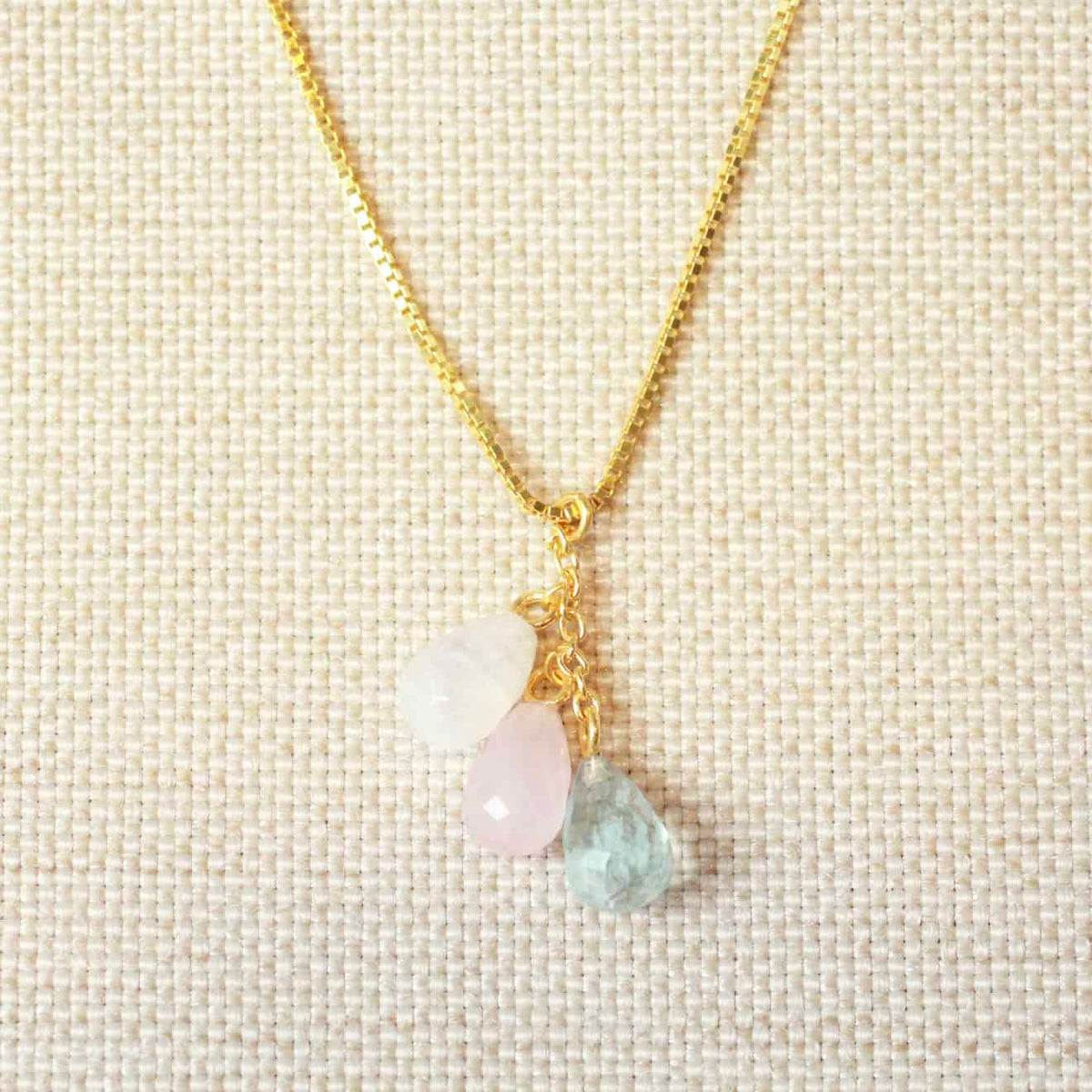 Aurielle maansteen rozenkwarts aquamarijn ketting 925 zilver gold plated