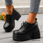 Women's Chunky Lace-Up Platform Shoes with Rubber Sole