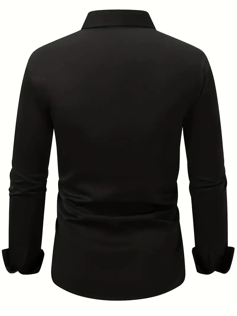 Men's Breathable Slim-Fit Long-Sleeve Shirt with Structured Collar