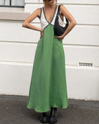 Women's V-Neck Colourblock Midi Dress with Contrast Panels