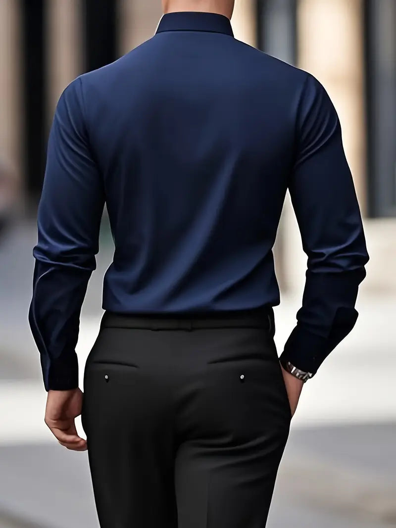 Men's Breathable Slim-Fit Long-Sleeve Shirt with Structured Collar