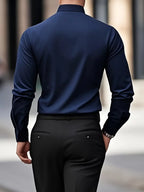 Men's Breathable Slim-Fit Long-Sleeve Shirt with Structured Collar