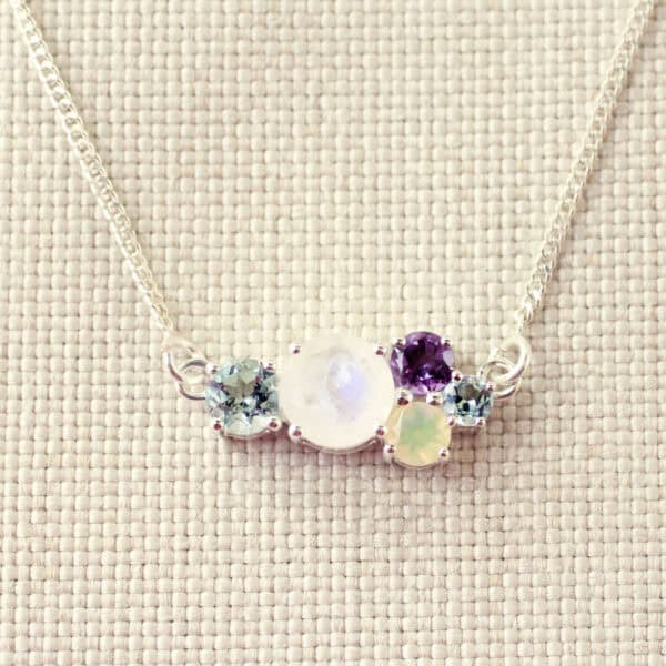 Celestine blauw topaas maansteen amethist opaal ketting 925 zilver