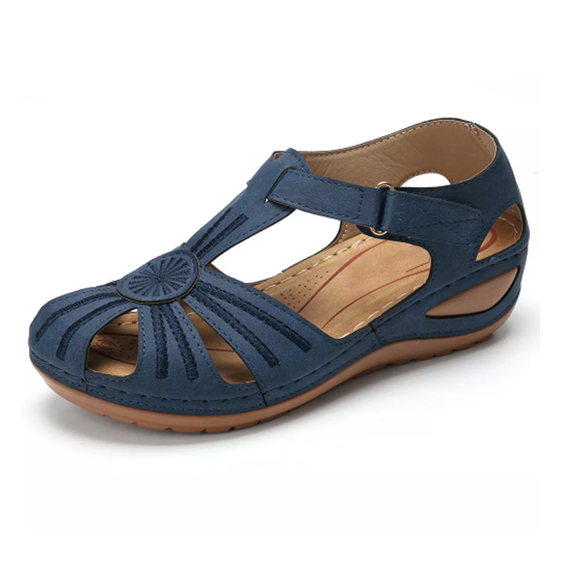 Women's Round-Toe Wedge Sandal with Hook and Loop Strap