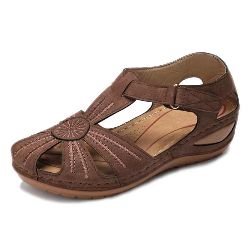 Women's Round-Toe Wedge Sandal with Hook and Loop Strap
