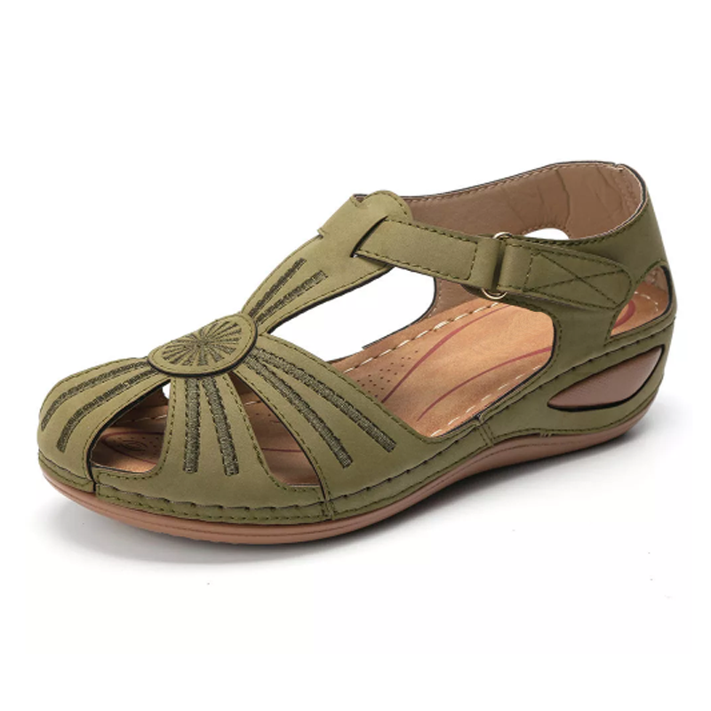 Women's Round-Toe Wedge Sandal with Hook and Loop Strap