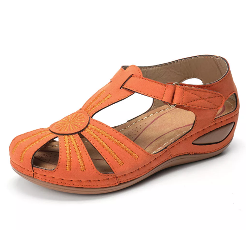 Women's Round-Toe Wedge Sandal with Hook and Loop Strap