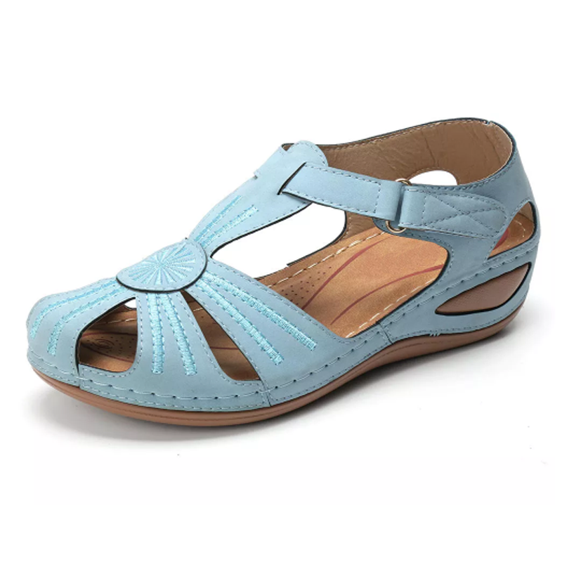 Women's Round-Toe Wedge Sandal with Hook and Loop Strap