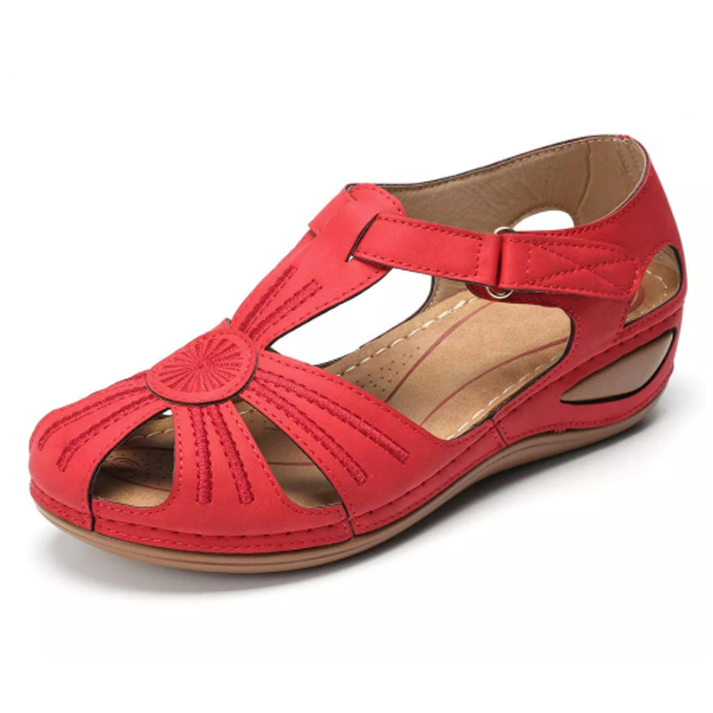 Women's Round-Toe Wedge Sandal with Hook and Loop Strap