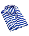 Men's Cotton Slim Fit Long Sleeve Shirt with Blue and White Stripes