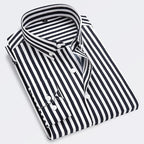 Cotton Striped Shirt Long Sleeve Slim Fit Summer - Black