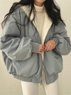 Women's Oversized Relaxed-Fit Bomber Jacket with Clean Shape
