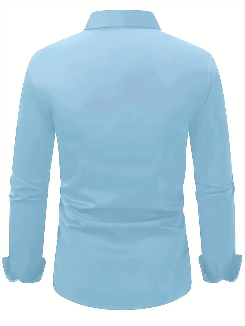 Men's Breathable Slim-Fit Long-Sleeve Shirt with Structured Collar