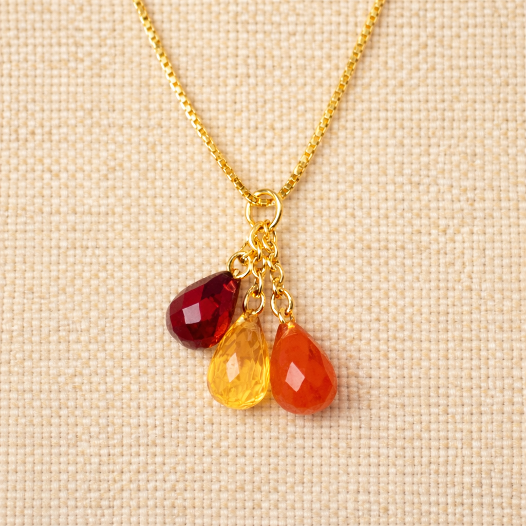 Embera granaat citrien carneool ketting 925 zilver gold plated