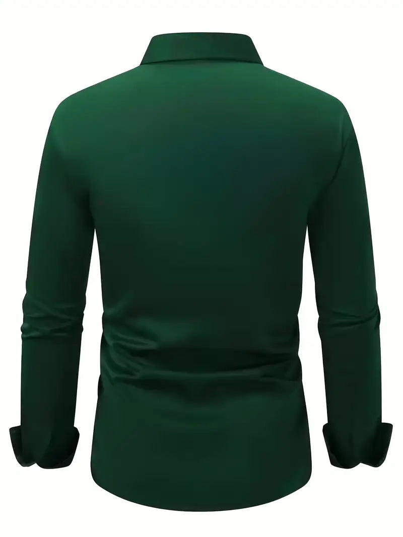 Men's Breathable Slim-Fit Long-Sleeve Shirt with Structured Collar