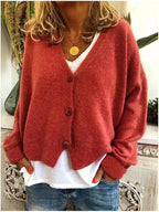 Knit Cardigan Button-Up V-Neck Relaxed Fit Layering