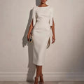 Women's Bateau-Neck Pearl-Trim Sheath Midi Formal Dress