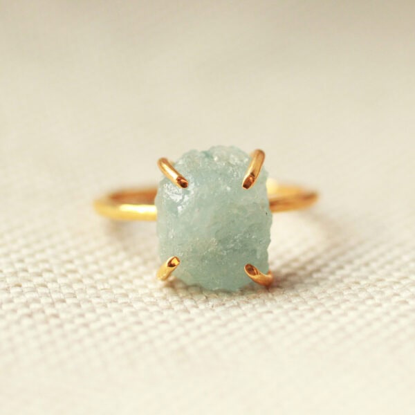 Marena ruwe aquamarijn ring 925 zilver gold plated