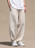 Men's Baggy Linen Drawstring Elastic-Waist Trousers - Beige