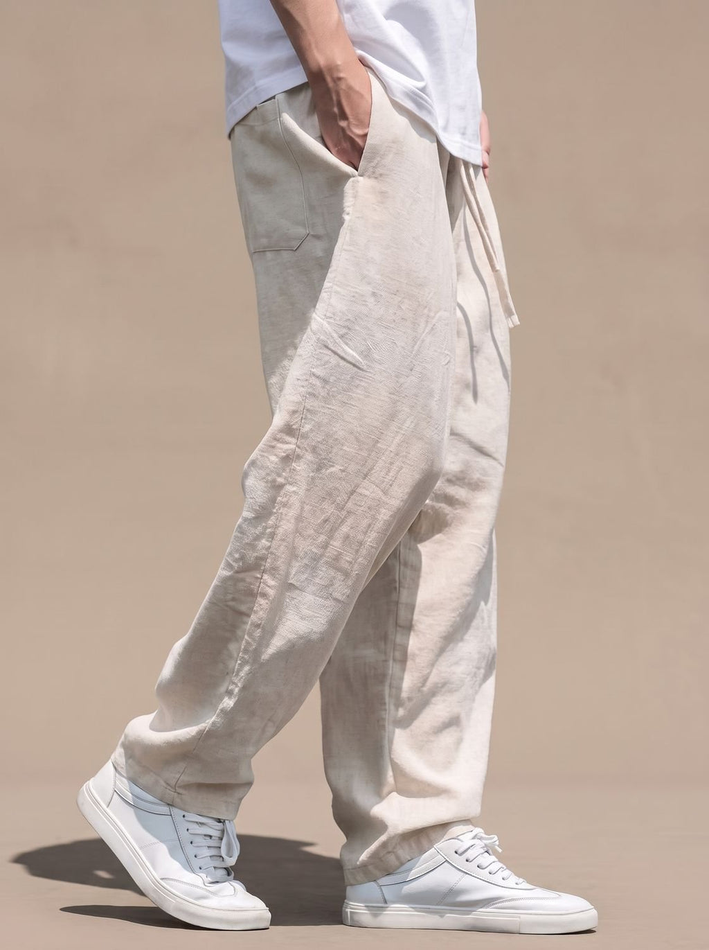 Men's Baggy Linen Drawstring Elastic-Waist Trousers