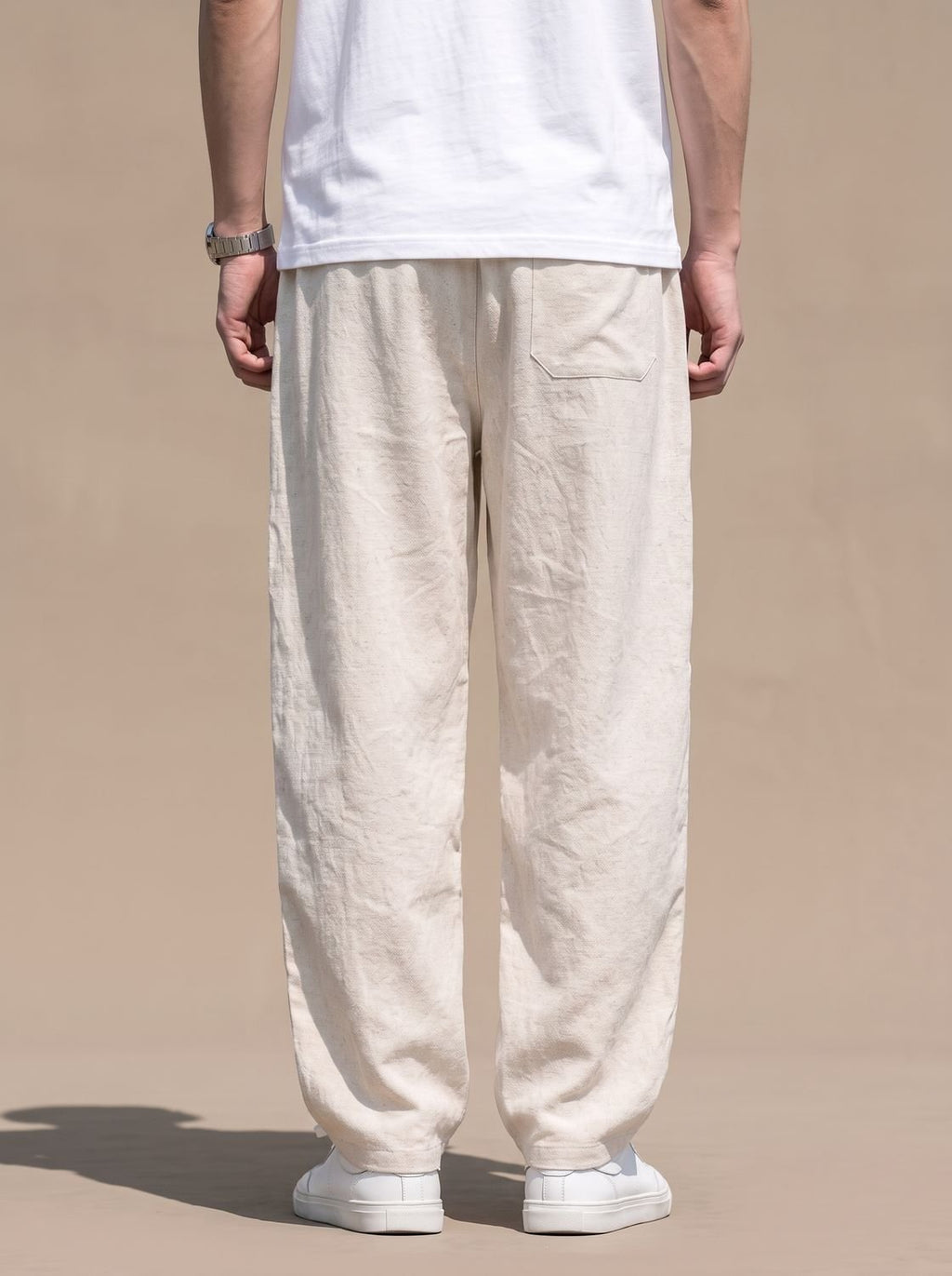 Men's Baggy Linen Drawstring Elastic-Waist Trousers