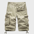 Men's Cotton Blend Multi-Pocket Drawstring Cargo Shorts - Beige