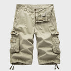 Men's Cotton Blend Multi-Pocket Drawstring Cargo Shorts - Beige