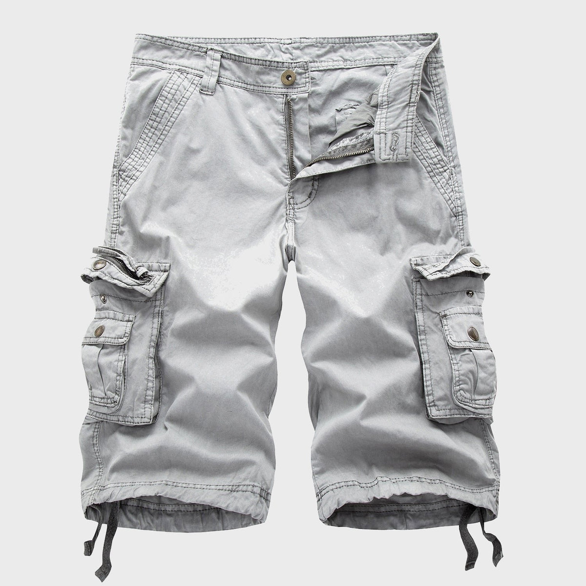Men's Cotton Blend Multi-Pocket Drawstring Cargo Shorts - Gray