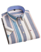 Men's Cotton Button-Up Shirt Striped Short Sleeve