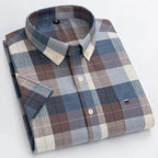 Men's Cotton Button-Up Shirt Striped Short Sleeve - Brown