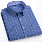 Men's Cotton Button-Up Shirt Striped Short Sleeve