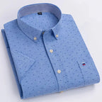 Men's Cotton Button-Up Shirt Striped Short Sleeve