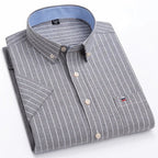 Men's Cotton Button-Up Shirt Striped Short Sleeve - Light gray