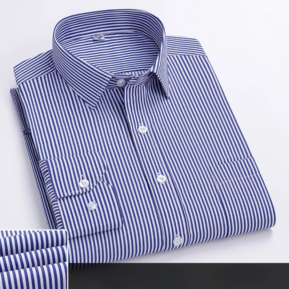 Men's Cotton Dress Shirt Long Sleeve Business Office - Blue/White