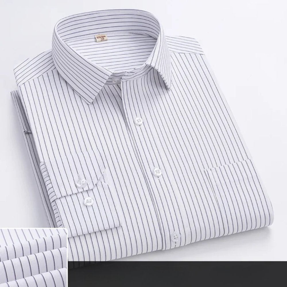 Men's Cotton Dress Shirt Long Sleeve Business Office - White/Black