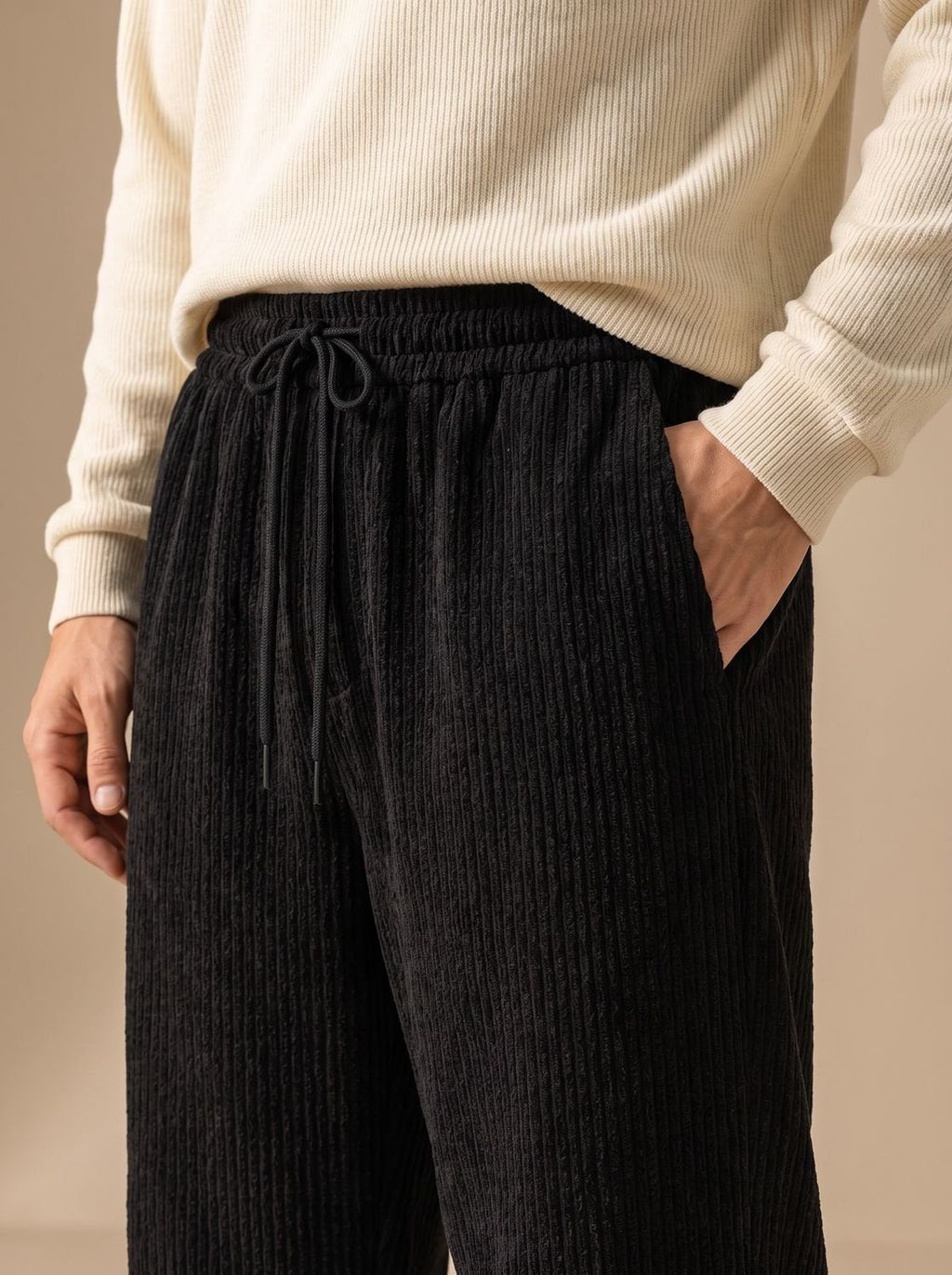 Men's Fleece-Lined Corduroy Wide-Leg Drawstring Pants